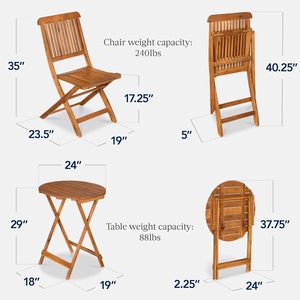Conjunto de 3 piezas de muebles plegables de madera de acacia para patio, adecuados para patios traseros, balcones y terrazas - Product Image 4