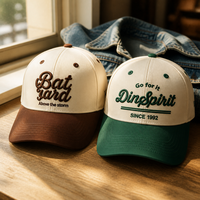 Casquette de baseball vintage bicolore en coton à six panneaux avec broderie de lettres, ajustable 56-62cm, logo personnalisé, vente en gros OEM, faible MOQ