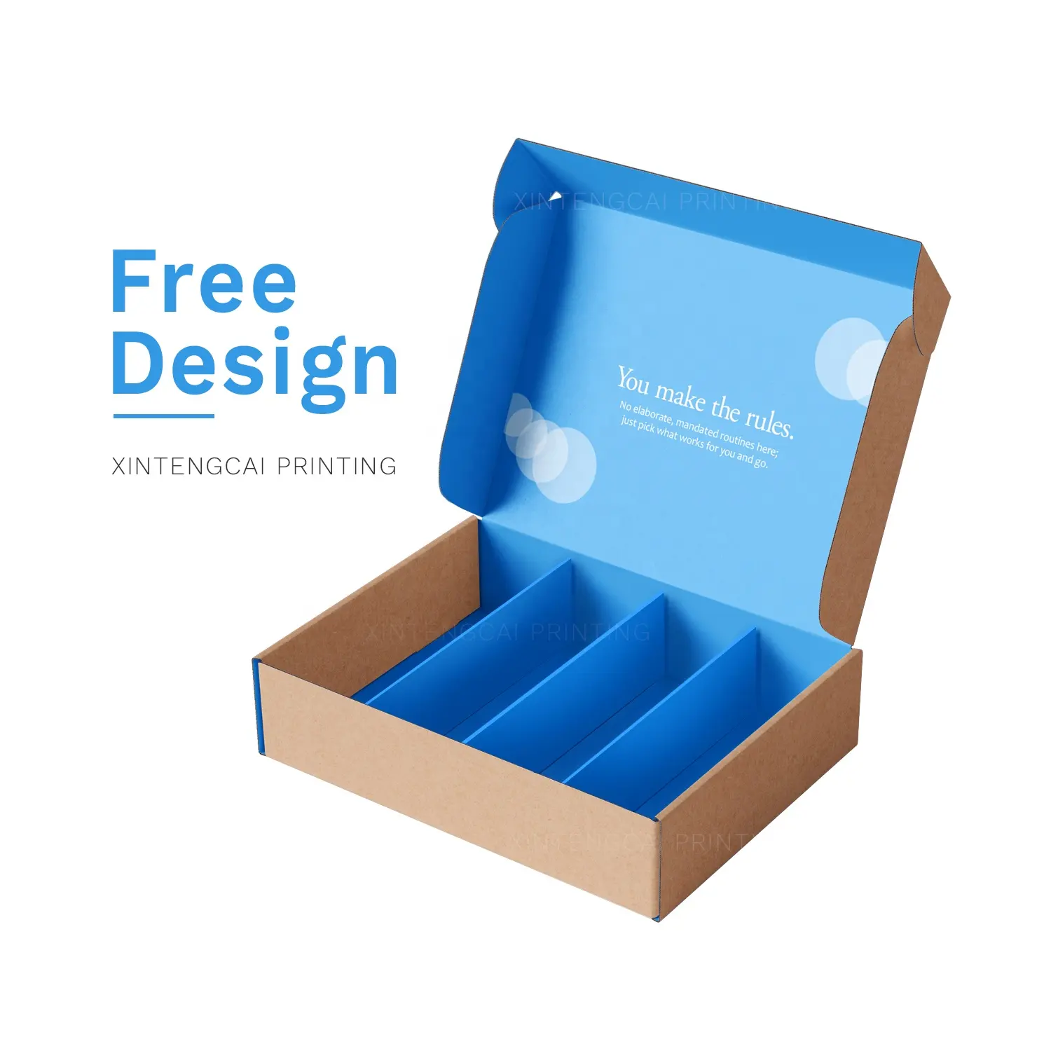 Boîte à cosmétiques en papier ondulé avec diviseur, emballage de courrier coloré avec insertion, bleu, Design gratuit