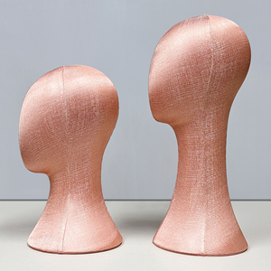 Mannequin de présentation de tête en lin rose perle élégant avec <span class=keywords><strong>insert</strong></span> en mousse intégral pour chapeaux, bijoux, lunettes, perruques, écouteurs - Product Image 3