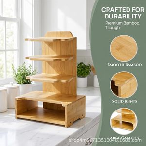 Bamboo Multi Tier <b>Desktop</b> Organizer 4 <b>Shelf</b> Storage Rack For Kitchen Countertop Display Cabinet With Large Capacity - Product Image 1
