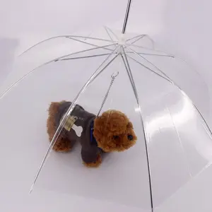 Transparente claro impermeable mascota lluvia equipo perro gato paraguas Correa mascota al aire libre viaje transparente mascota paraguas con correa