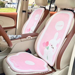 Juego de cojines de asiento de coche de felpa con diseño de conejito de dibujos animados, soporte lumbar suave para otoño e invierno, almohadilla de asiento antideslizante en forma de U - Product Image 1