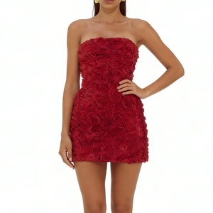 Vestido Mini Ajustado sin Tirantes para Mujer, con Apliques de Rosas 3D, Textura Floral Romántica, para Fiestas, Bodas y Clubes - Product Image 2