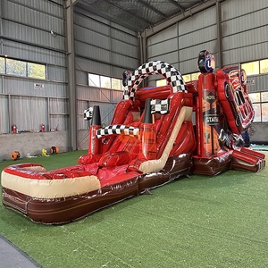 Structure gonflable de <span class=keywords><strong>location</strong></span> pour fêtes en extérieur : Château gonflable voiture de course rouge <span class=keywords><strong>avec</strong></span> toboggans aquatiques et <span class=keywords><strong>piscine</strong></span> - Product Image 4