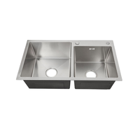 Évier de cuisine intelligent moderne noir multifonctionnel en acier inoxydable brossé fait main, double bac, sans robinet, à poser sur comptoir