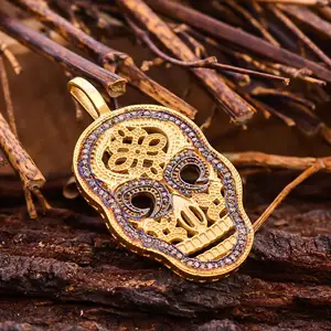 Stunning Natural Diamond Gemstone 925 Sterling Silver Fine Silver Bridal Gift Human Face Skull Gold Plated Diamond Charm Pendant