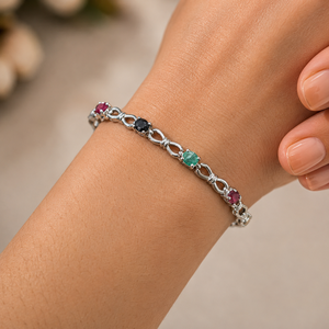 925 Sterling Silver Rhodium Plated <b>Ruby</b> Emerald Blue Sapphire Tennis <b>Bracelet</b> for Women - Product Image 1