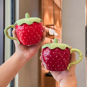 Taza de Cerámica con Diseño Creativo de Fresa, para <span class=keywords><strong>el</strong></span> Hogar, Desayuno, Leche, Jugo, Café - Product Image 2