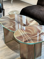Table basse en verre minimaliste artistique italienne à effet vague d'eau, table à cocktail moderne en verre pour salon de villa