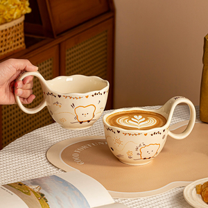 Mug en céramique fait main, modelé, <span class=keywords><strong>sous</strong></span> glaçure, motif toast peint à la main, pour café <span class=keywords><strong>et</strong></span> eau, <span class=keywords><strong>tasse</strong></span> créative pour le <span class=keywords><strong>petit</strong></span>-<span class=keywords><strong>déjeuner</strong></span> à la maison - Product Image 1