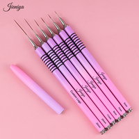 Ensemble de 5 pièces stylo de manucure vernis à gel UV anneau anti-dérapant brosse de conception d'art d'ongle avec de longues lignes fines en cheveux de nylon et métal