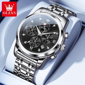 Reloj de Pulsera OLEVS 3655 OEM de Lujo con Logotipo Personalizado, Deportivo, Luminoso, para Hombre, con Fase Lunar Dorada, de Acero Inoxidable, Clásico, de Cuarzo - Product Image 2