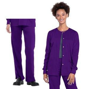 HZMNOI Women's Scrub Suit Polyester Spandex Long Sleeve Two Piece Set Breathable Solid Color Lab Workwear - Product Image 5