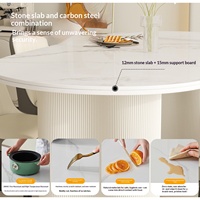 Ensemble table et chaises de salle à manger ovales en ardoise, style crème français, design minimaliste moderne pour petits appartements