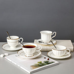 Ensemble de soucoupes <span class=keywords><strong>pour</strong></span> tasses à café et à <span class=keywords><strong>thé</strong></span> en céramique européenne de luxe moderne avec logo personnalisé, design exquis et contemporain en porcelaine osseuse avec cuillère - Product Image 3