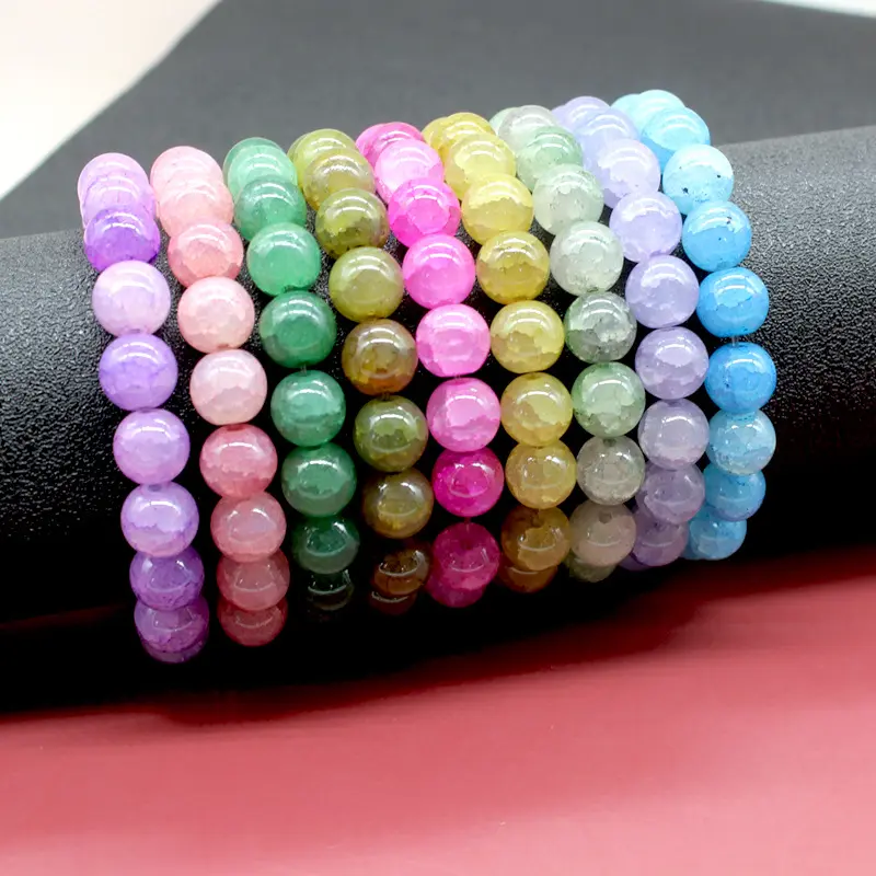 Pulseira de contas de vidro feminina, atacado de 10mm colorida bonito estudante frisado bracelete para mulheres jóias moda bijuteria braceletes de contas de vidro