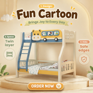 Lit superposé moderne en bois massif pour enfants, pour garçons - Product Image 1