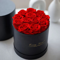 Buket Mawar Merah Awet Mewah Ukuran Besar dalam Kotak Hadiah Hitam 33/52 Tangkai Bunga Abadi Hadiah Premium untuk Hari Valentine