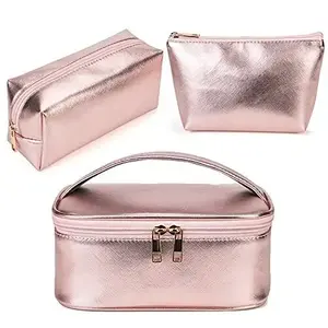 Custom Metallic Roze Lederen Cosmetisch Cadeau Debossed Logo Pu Professionele Make-Up Schoonheidstas