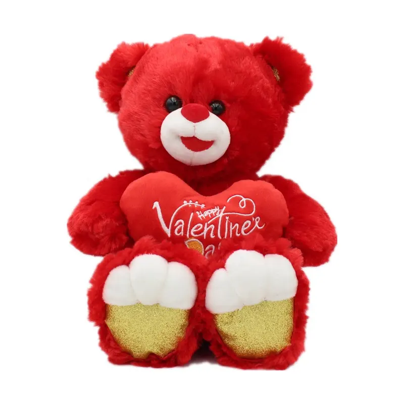 Yeni varış doldurulmuş hayvanlar tatlı kalp kırmızı yumuşak mutlu sevgililer günü peluş oyuncak ayı hediyeler kızlar için