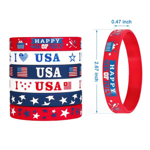 Grenzüberschreitende Lieferung USA Amerikanische Flagge Rot Weiß Blau CMYK Bedrucktes Stern-Silikonarmband für Unabhängigkeitstag-Feier - Product Image 4