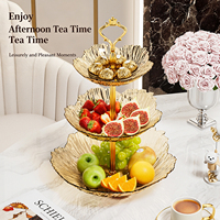Luxe meerlaags fruitplateau, dessert- en snoepplateau met gouden kroonhandvat voor bruiloften, thuis en afternoon tea