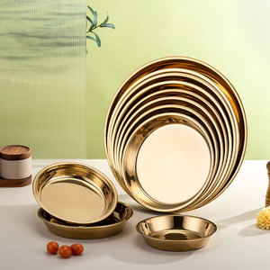 Grand plateau rond et plat épais en acier inoxydable Plateau de service en argent Plateau de service en métal pour le dîner Ensembles d'assiettes profondes pour gâteau - Product Image 6