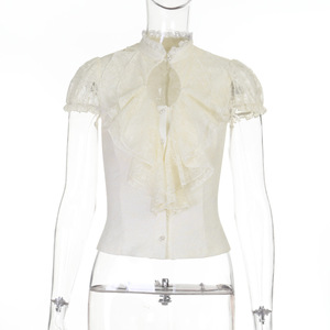 Chemisier Femme Gothique en Dentelle, Nouveau Style, Manches Courtes, Élégant, pour l'Été, Chemise de Travail, Blusas Mujer De <span class=keywords><strong>Moda</strong></span> - Product Image 4