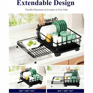 Extendable Kitchen Countertop Dish Rack With Tray <b>Adjustable</b> Sink Drainer Large Size For Dish Drying - Product Image 2