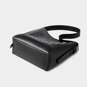 2025 new factory direct sale simple black woven bucket <b>bag</b> leather material <b>wide</b> shoulder <b>strap</b> design - Product Image 2