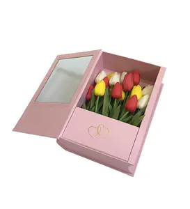 Venta al por mayor logotipo personalizado flor caja de terciopelo de regalo de papel de corazón caja de flores