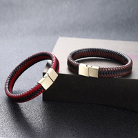 Bracelet en Cuir Homme Luxueux, Tressé Vintage, avec Fermoir Magnétique Noir, Vente en Gros