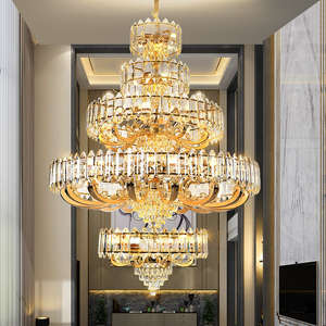 Candelabro de cristal K9 de 33 luces moderno, nuevo estilo, lámpara de escalera larga dorada grande para Villa Banque Hall, interruptor de Control, forma redonda - Product Image 1