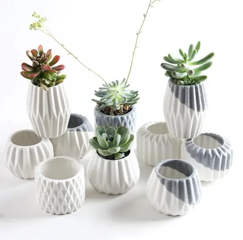 Kreative Keramik Diamant geometrische Blumentopf einfache saftige Pflanzen behälter grüne Pflanz gefäße kleine Bonsai Töpfe Home Decoration