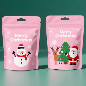 Merry Christmas Pink 3.5g Mylar Bag Resealable Ziplock 7g 14G 28g Pouch Smell Proof Childproof Edible Mylar Food Packaging - Product Image 1