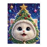 Décoration de salon, accessoires de luxe pour la maison, vente directe d'usine, décoration murale DIY, animaux découpés, chat, Noël, peinture artistique en perles et diamants