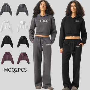Tuta da donna <span class=keywords><strong>con</strong></span> mezza <span class=keywords><strong>zip</strong></span> e collo alto, vestibilità slim, stile americano, <span class=keywords><strong>felpa</strong></span> corta e pantaloni a vita alta <span class=keywords><strong>con</strong></span> coulisse - Product Image 1