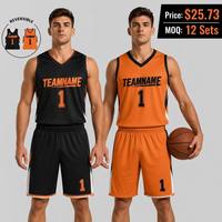 Ensembles de maillots de basket-ball réversibles personnalisés pour hommes, ensemble uniforme de basket-ball double face orange et noir, vêtements d'équipe sublimés performants