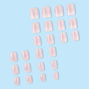 24 pièces/ensemble, faux ongles courts carrés en ABS, pointes françaises roses et blanches, mignons, pour femmes, mariée, à presser, fournitures pour ongles - Product Image 4