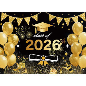Toile de <span class=keywords><strong>fond</strong></span> photographique personnalisable Noir et Or Classe de 2026, Ballons de <span class=keywords><strong>fond</strong></span>, Bannière de fête de remise des diplômes du lycée et du collège - Product Image 1