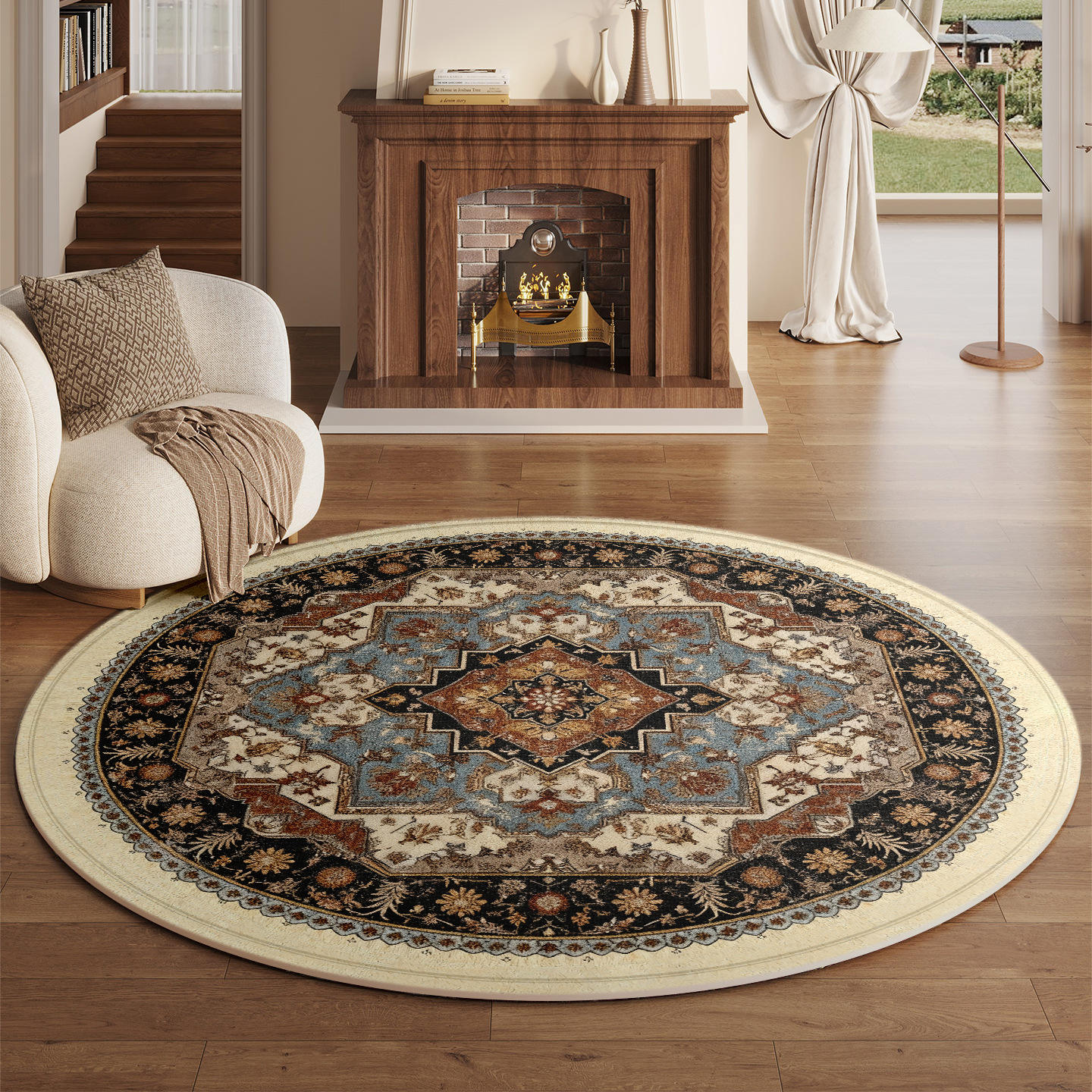 ลายดอกไม้สีน้ำเงิน-น้ำตาล