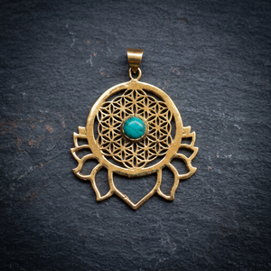<b>Seeds</b> of Life Turquoise Stone Pendant Brass Louts Stone Pendant - Product Image 3