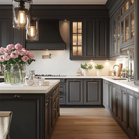 American Villa Armoires de cuisine haut de gamme en acier inoxydable Intégration de poêle à îlot gris foncé Vente directe d'usine Évier en granit