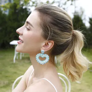 Hanpai Creative Fashion Weave Boho Beads Earring Beaded Earrings Handmade Women Heart Stud Earrings