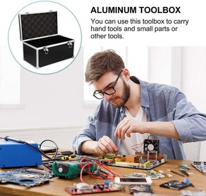 Maletín Rígido <span class=keywords><strong>de</strong></span> Aluminio Negro, Maletín <span class=keywords><strong>de</strong></span> Transporte Resistente a Impactos con Espuma para Instrumentos <span class=keywords><strong>de</strong></span> Prueba, Cámaras, Herramientas, Piezas, Mecánica - Product Image 5