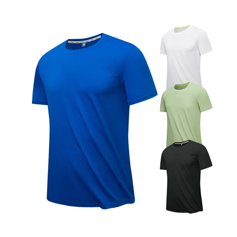 Camiseta esportiva personalizada unissex para fitness, camiseta de malha de poliéster com gola redonda para a temporada primavera verão, logotipo personalizado