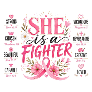 Estampados DTF de Concienciación sobre el Cáncer de Mama 'She Is a Fighter', Transferencias Termoadhesivas para Camisetas Personalizadas, Entrega Rápida - Product Image 1