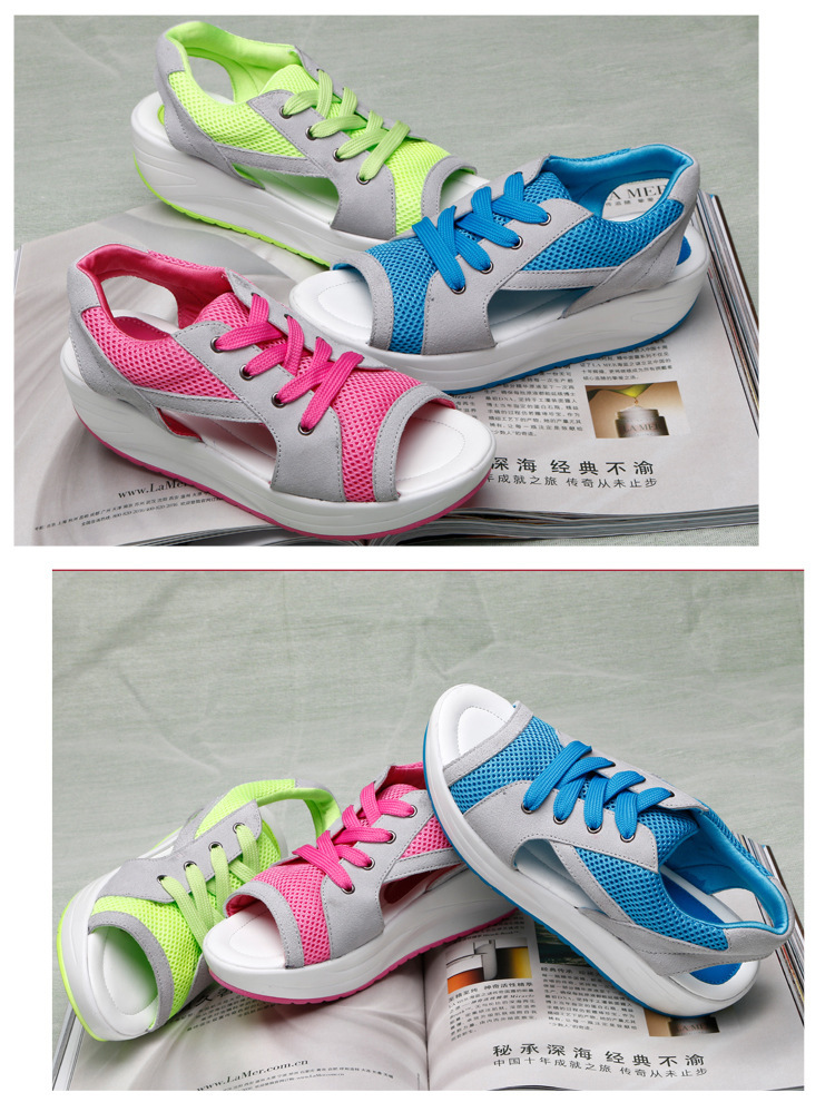 Summer Fish Mouth Thick Soles Raised Shaking Shoes Sandals Casual Sports Casual Mesh Fabric Shoes