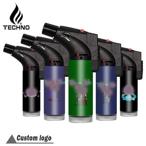 TECHNO rechargeable OEM ODM, imperméable au vent, flamme bleue réglable, puissant, portable, logo personnalisé, briquet torche incliné rechargeable - Product Image 1